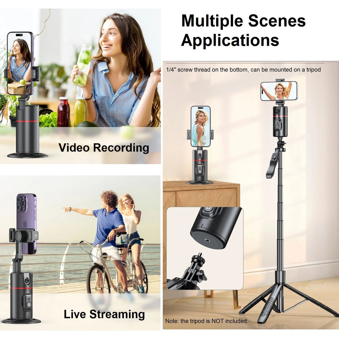 Auto Face Tracking Tripod 360° Rotation, Auto Tracking Phone Holder Remote Moving Tripod for Live Video Vlog