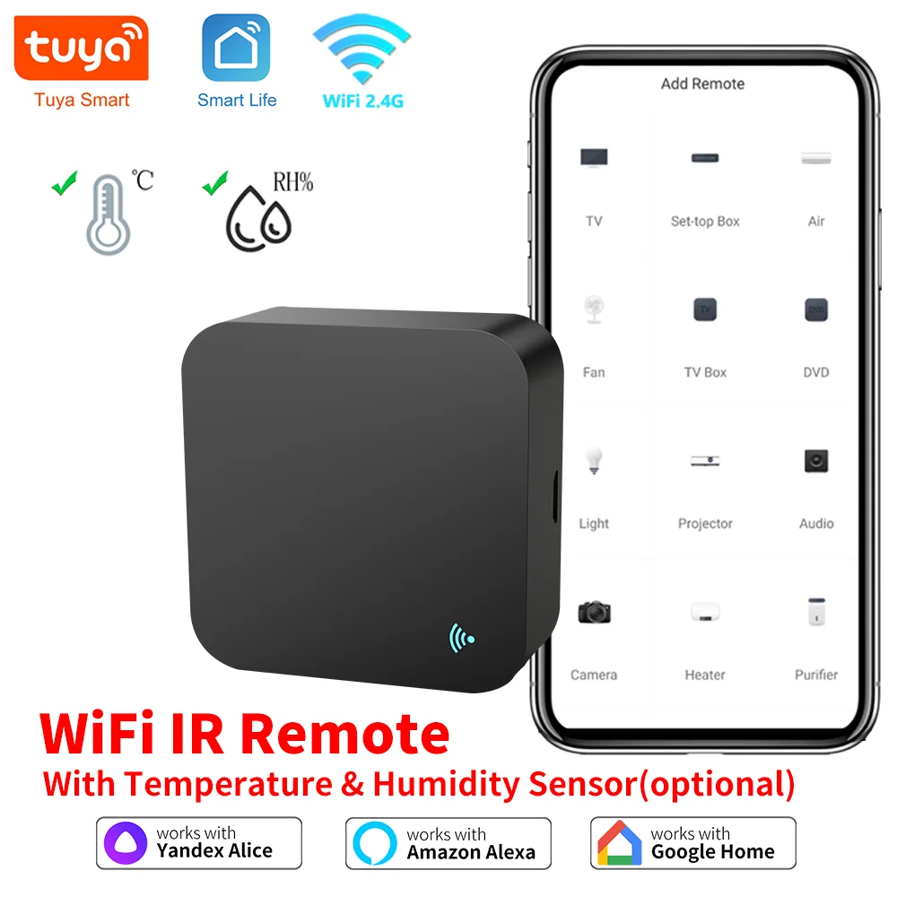 Tuya Smart IR Remote WiFi IR Blaster for TV Air Conditioner Thermometer Hygrometer Compatible with Alexa Google Home Link Tuya