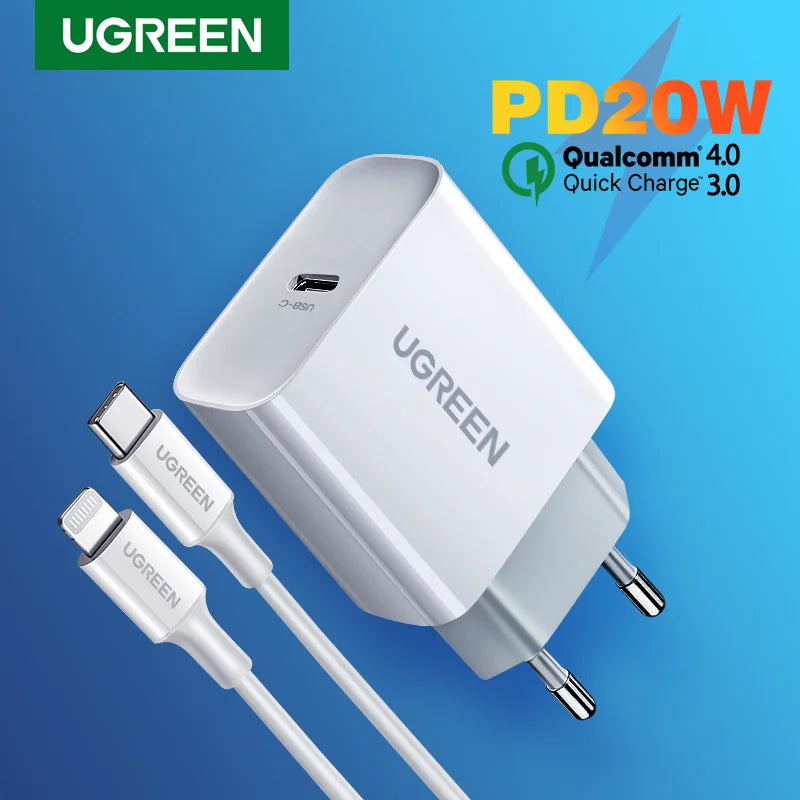 UGREEN Quick Charge 4.0 3.0 QC PD Charger 20W QC4.0 QC3.0 USB Type C Fast Charger for iPhone 16 15 14 Pro Xiaomi Phone PDCharger