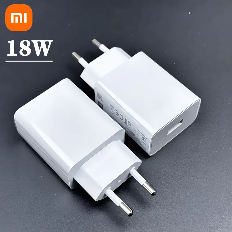 Original 18W Charger Xiaomi EU Fast Charge 3A USB C Cable For xiaomi 6 8 9  Redmi 13R 12 8 9 9T 10 8A Poco C40 M3