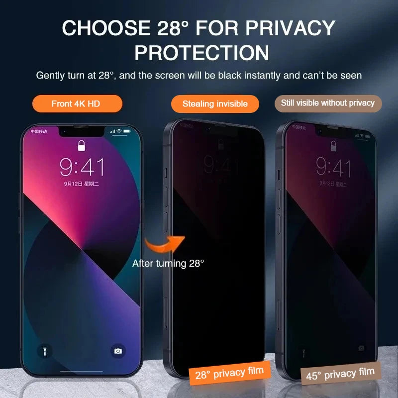 1-2Pcs Full Cover Privacy Screen Protector For IPhone 16 15 13 11 14Pro Max Anti-spy Tempered Glass For iPhone X XS Max XR Glass