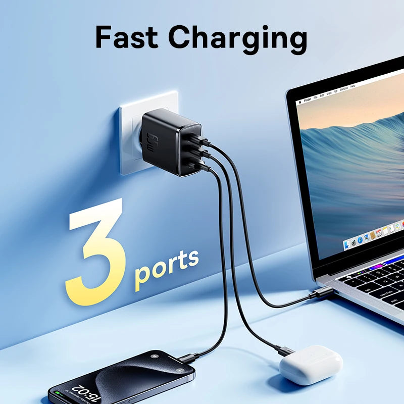 Baseus 65W GaN Charger PD Charge Type C USB Charger Support QC PPS Portable Fast Charger For iPhone 16 15 14 13 Laptop Charger