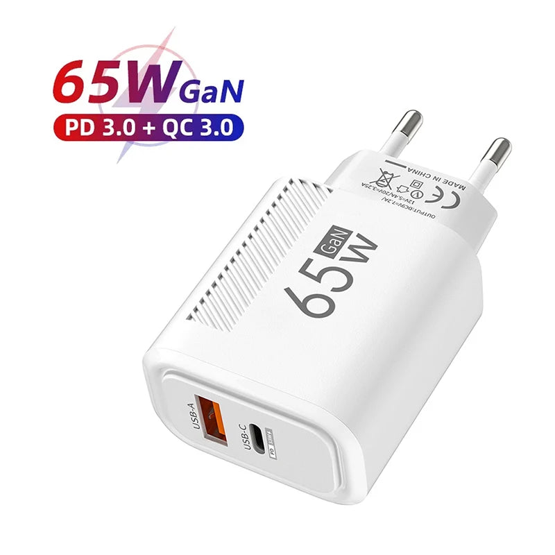 65W GaN Fast Charging USB Type C Charger US/EU Plug PD 3.0 Quick Charge Wall Charger For Phone Adapter For iPhone Huawei Samsung