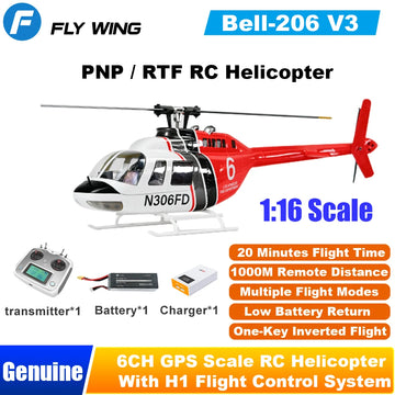 Flywing Bell 206 RC Helicopter V3 6CH GPS Altitude Hold Two Rotor 1:16 RC Scale Helicopter PNP RTF With H1 Flight Control System