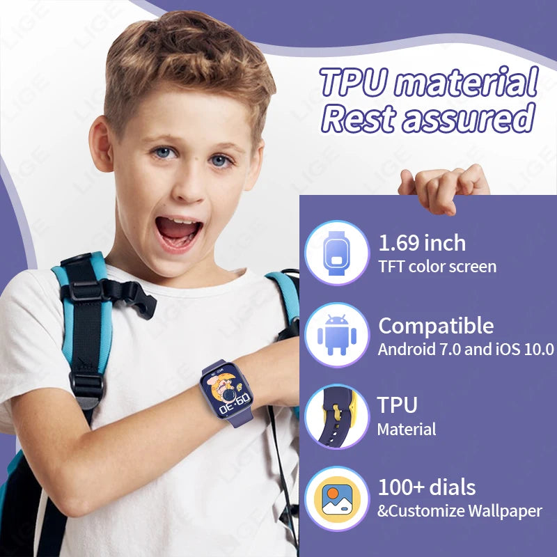 LIGE Multifunction Smart Watch For Age 5-12 Kid Call Waterproof Child Smartwatch Alarm Clock Children Student Game Bracelet Gift