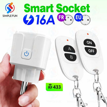 EU FR 433Mhz Wireless Smart Socket 16A 220V RF Remote Control Plug,50 meters Remote,Electrical Outlet for Home Appliance ON/OFF