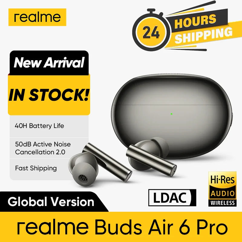 Global Version realme Buds Air 6 Pro Earphone Bluetooth 5.3 20H Battery Hi-Res LDAC 50dB Noise Reduction 2.0 Wireless Headphone