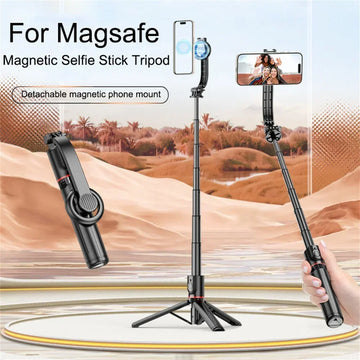 Magnetic Mini Extendable Selfie Stick Tripod Holder Stand with Bluetooth Wireless Remote for Magsafe IPhone 15 Android Monopod