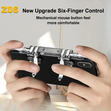 Z06 6 Fingers Adjustable Phone Gamepad for PUBG Gaming Controller Shooter Trigger Fire Handle Button Joystick for IPhone Android