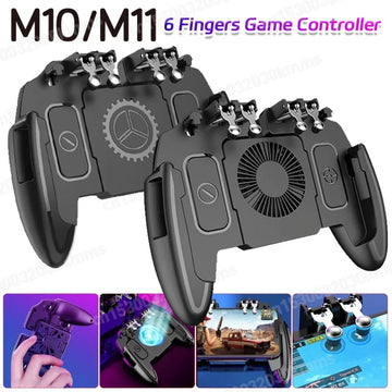 M10 M11 6 fingers gamepad mobile phone shooting gaming button trigger gamepad for PUBG game controller joystick with cooling fan