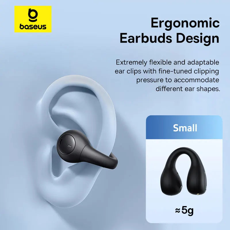 Baseus AirGo AS01 Ear clip Earphones Bluetooth 5.3 Wireless Earphone 2-MIc ENC HD Call Noise Reduction Headphones Sports Earbuds