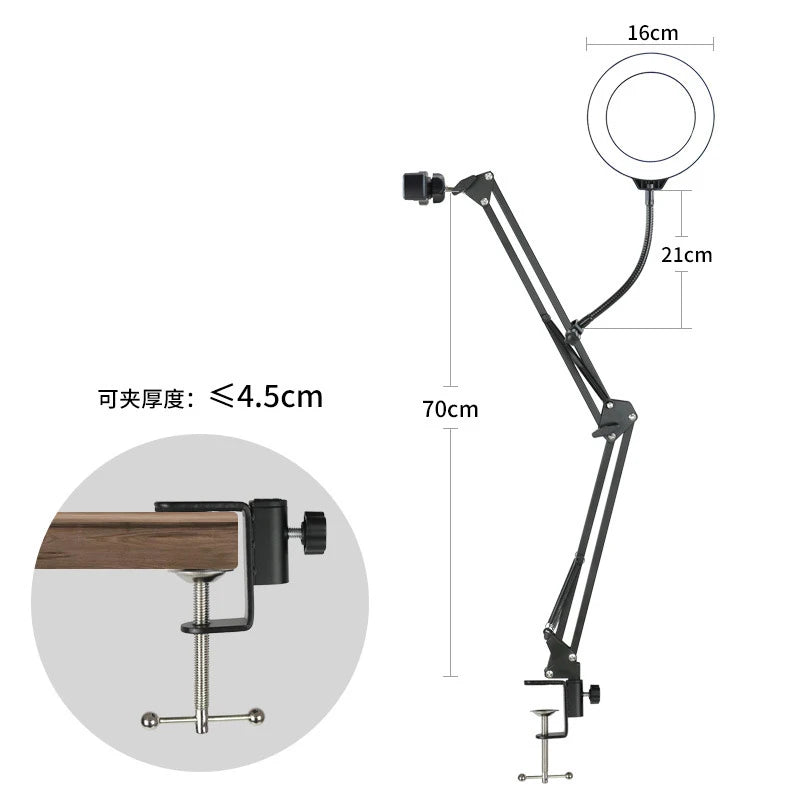 Overhead Tripod for Phone with Ring Light Desktop Cellphone Bracket for Video Shooting Table Mobile Mount for Filming Recording