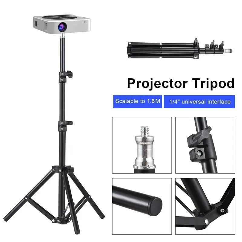 Metal Tripod Stand Universal Projector Bracket Extendable to 1.6M Aluminum Alloy Interface Adjustable Height for Projector