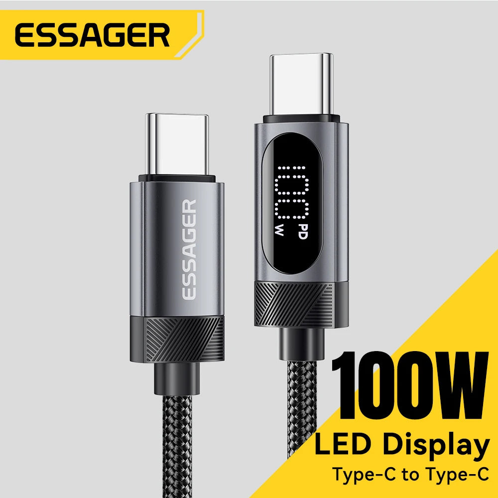 Essager Digital Dispaly USB C Cable For iPhone 16 15 Xiaomi Huawei 100W PD Fast Charging For Macbook iPad Type C to Type C Cable