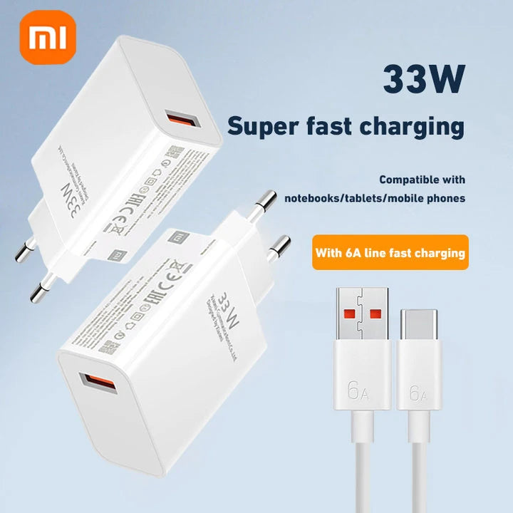 Xiaomi 33W Charger 6A Quick Charging QC 3.0 Fast Turbo Charge Mobile Phone Charger Adapter USB Type C Cable For Samsung Xiaomi