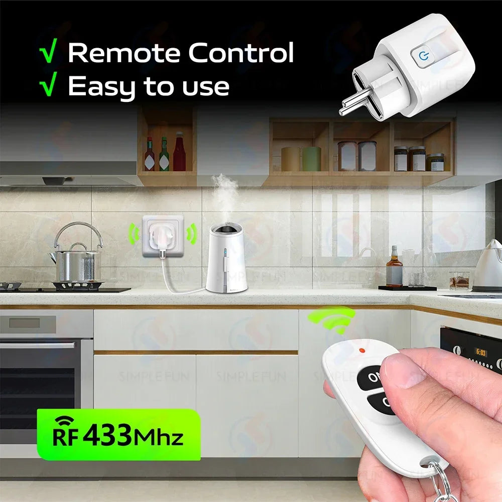 EU FR 433Mhz Wireless Smart Socket 16A 220V RF Remote Control Plug,50 meters Remote,Electrical Outlet for Home Appliance ON/OFF