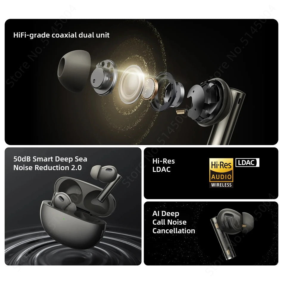 Global Version realme Buds Air 6 Pro True Wireless Earphone 50dB Active Noise Cancelling Bluetooth 5.3 TWS Headphone LDAC