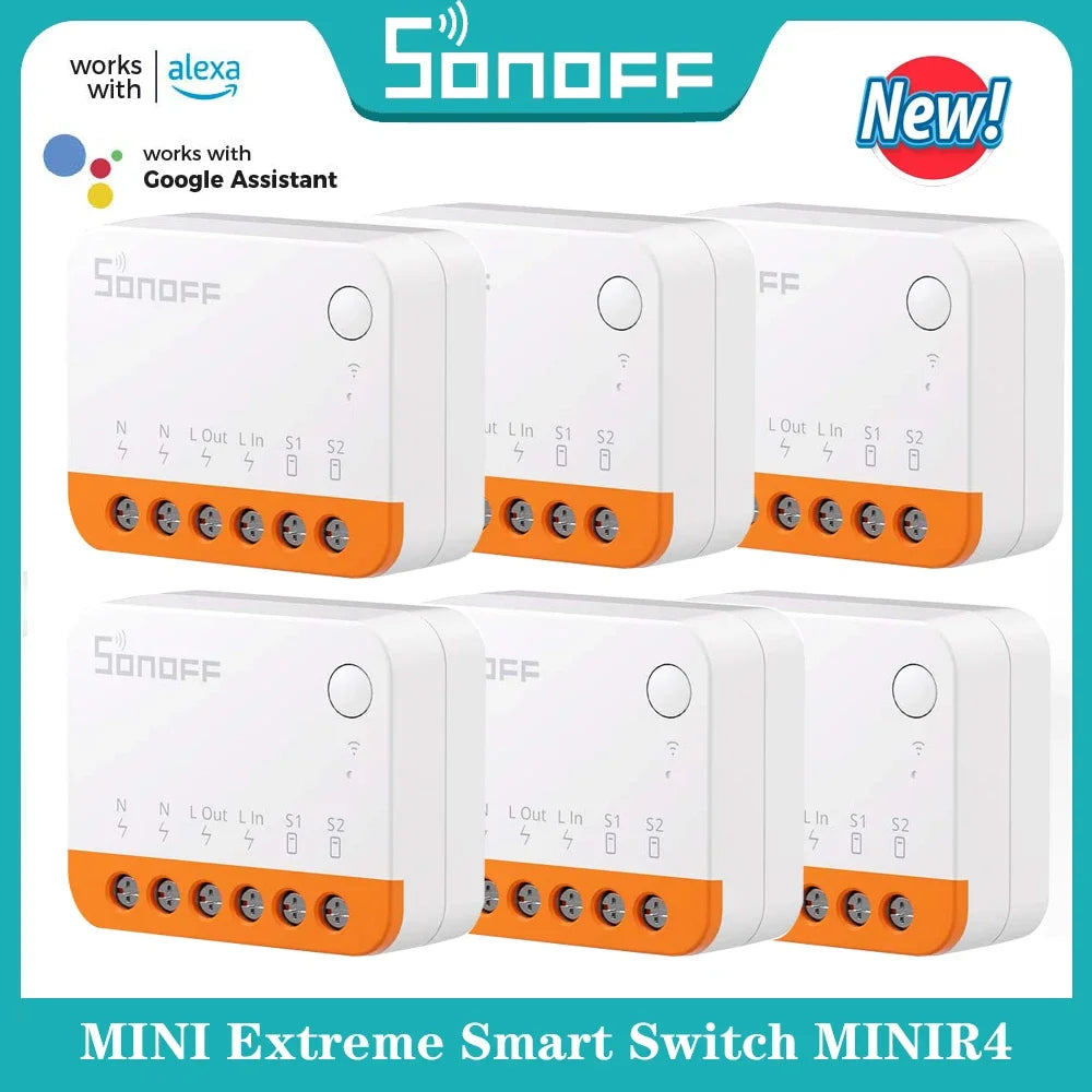 SONOFF MINIR4 Wi-Fi Smart Switch 10A MINI Extreme Smart Home Relay Module Remote Voice Control for Alice Google Assistant Alexa