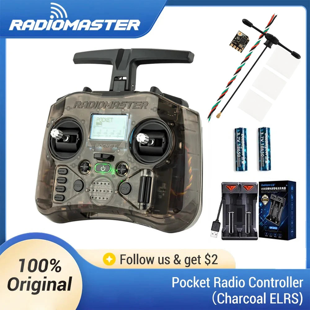 Radiomaster Pocket Radio Controller (M2) EdgeTX FCC LBT(EU) ELRS 2.4G CC2500 Hall Gimbal Transmitter with XR1 Receiver 2.4G