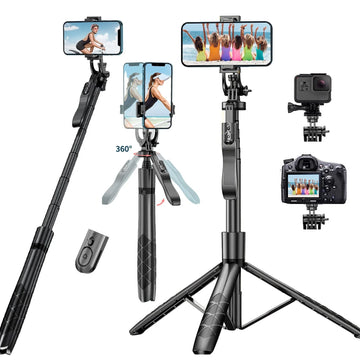 Selfie Stick Phone Tripod with Remote, 60" Extendable Tripod Stand for iPhone Android Camera 360° Rotation Overhead Tripod Stand