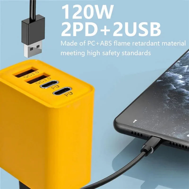 120W Fast Charger type-C Quick Charge 3.0 USB charger cable adapter for Xiaomi Samsung iPhone 2 PD 4 ports EU/US plug