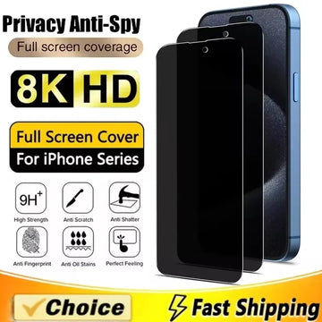 2Pcs Full Cover Privacy Screen Protector For iPhone 15 11 12 13 14 Pro Max Mini Anti-spy Glass For iPhone 16 XR X XS MAX 7 Plus