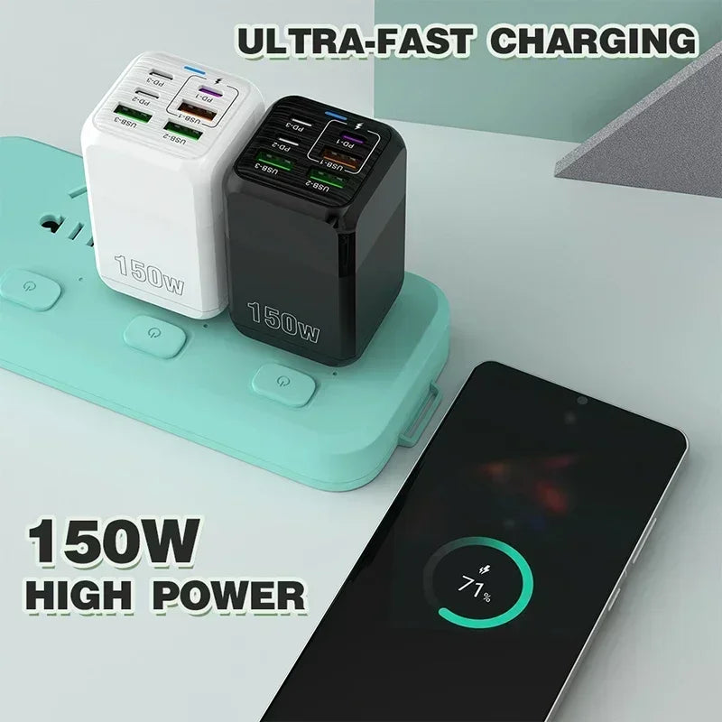 150W Super Quick Charger Adapter 10A Ultra High Speed Fast Charging 6 Ports PD Type C QC 3.0 For iPhone Samsung Charger