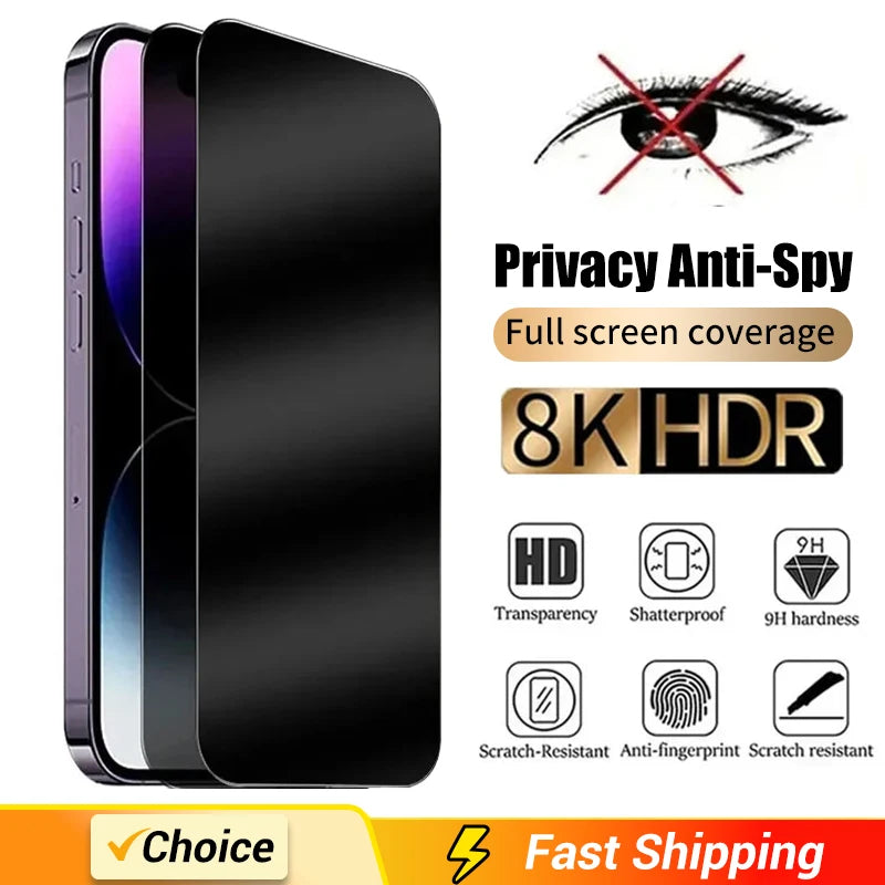 1-2Pcs Full Cover Privacy Screen Protector For IPhone 16 15 13 11 14Pro Max Anti-spy Tempered Glass For iPhone X XS Max XR Glass