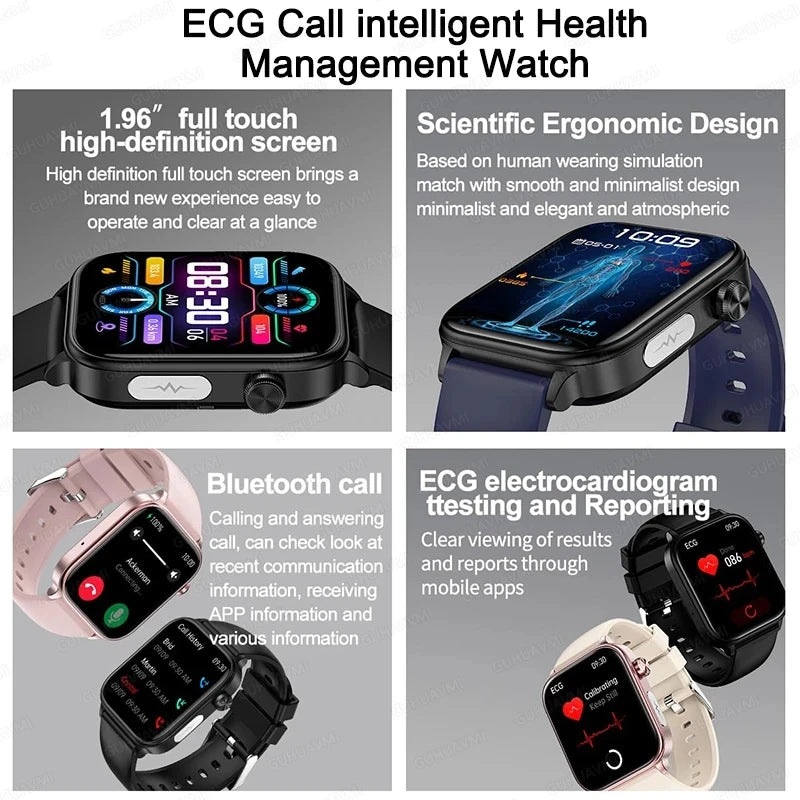 2025 New ECG+PPG Uric Acid Non-Invasive Blood Glucose Smartwatch Men Bluetooth Call Heart Rate Blood Pressure Smart Watch Women