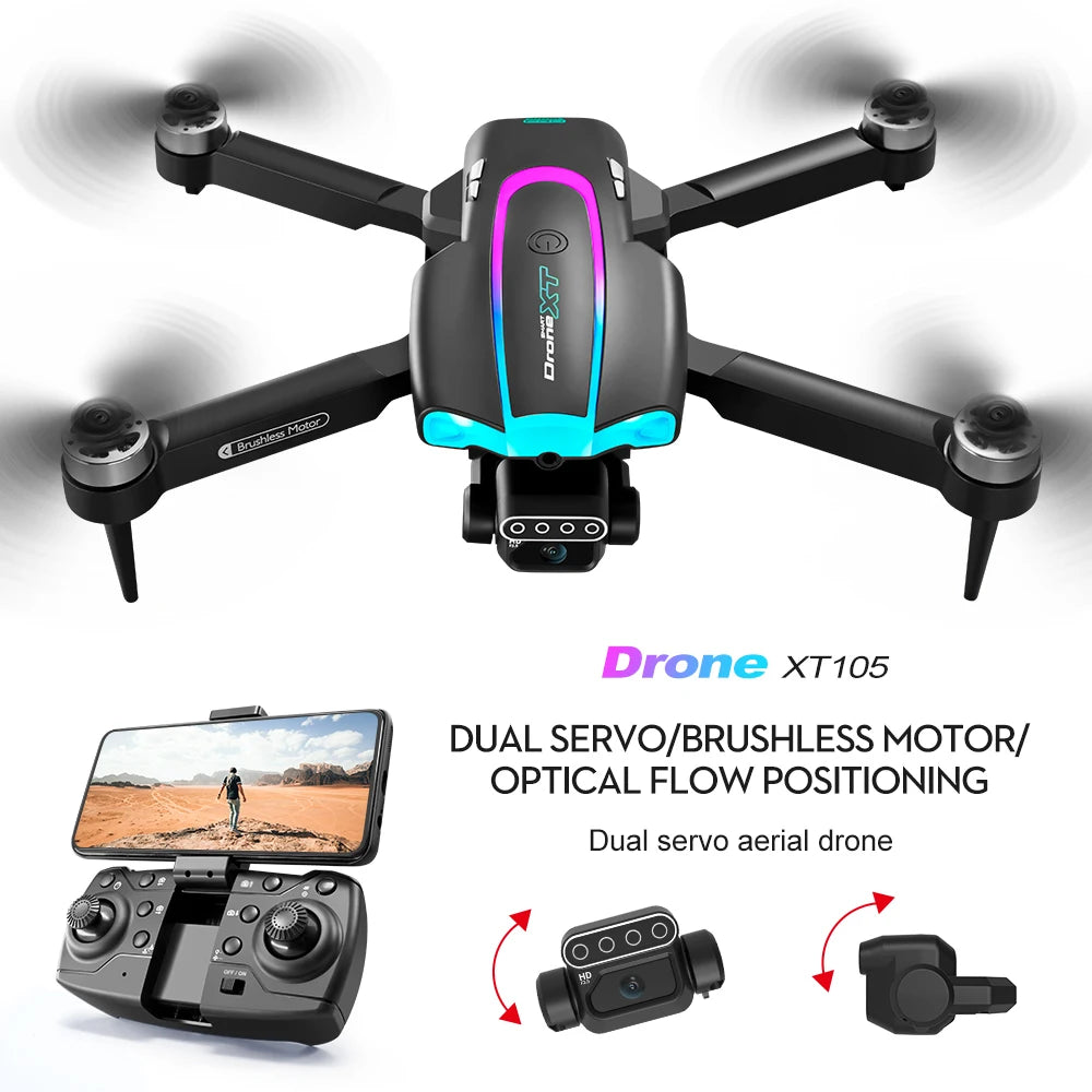 XT105 8K HD Dual Camera Mini Drone Omnidirectional Obstacle Avoidance Brushless Motor GPS Wif Dual Servo Foldable Quadcopter Toy