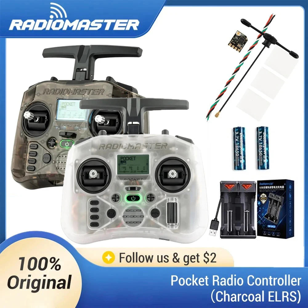 Radiomaster Pocket Radio Controller (M2) EdgeTX FCC LBT(EU) ELRS 2.4G CC2500 Hall Gimbal Transmitter with XR1 Receiver 2.4G