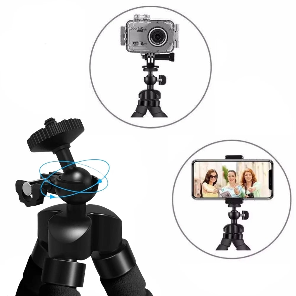 Flexible Cell Phone Tripod Mini Cell Phone Tripod with Cell Phone Holder Regular 1/4-20 Screw 360° Swivel Flexible Travel Tripod