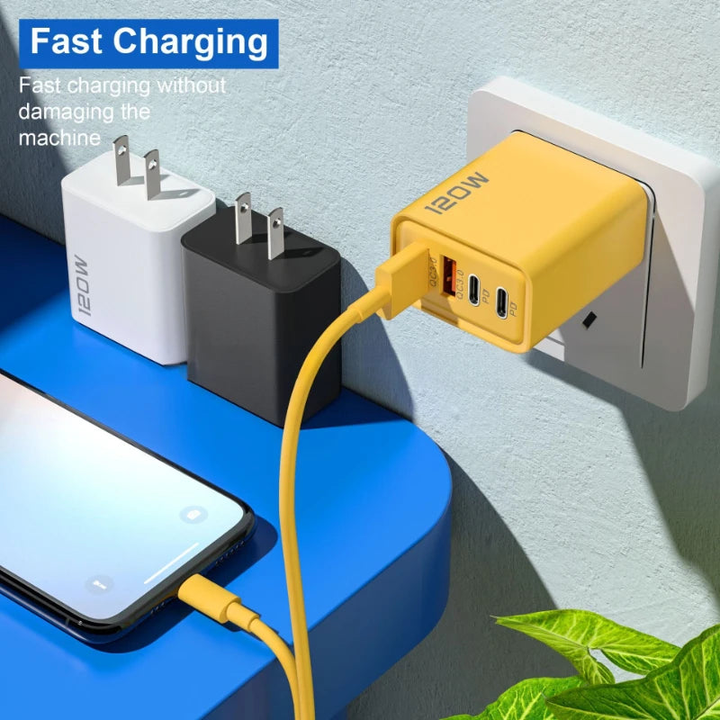 120W fast charger type-C Quick Charge 3.0 USB charger adapter for Samsung iPhone Xiaomi 2PD 4 ports fast charging EU/US plug