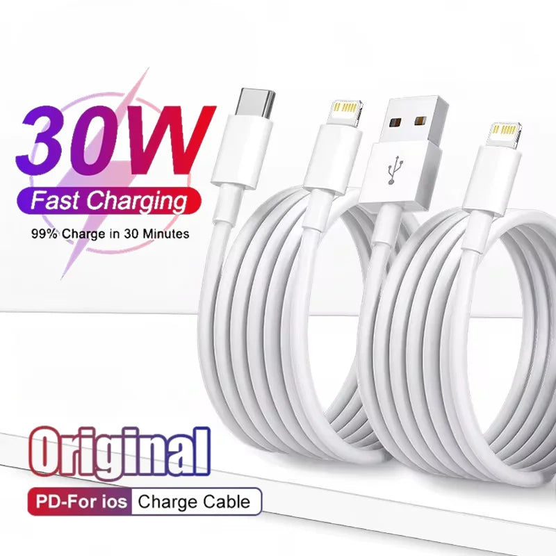 30W PD Fast Charging USB Cable For iPhone 11 12 13 Pro XS Max 7 8 14 Plus X XR SE Rapid Charge USB C Charger Data Line 1m 2m 3m