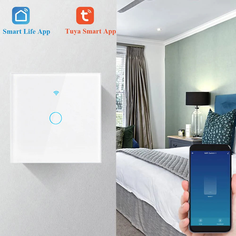 Tuya Wifi Smart Touch Light EU Switch Wireless Remote LED Light Switches No Neutral Wire Required Work with Alexa Google Home